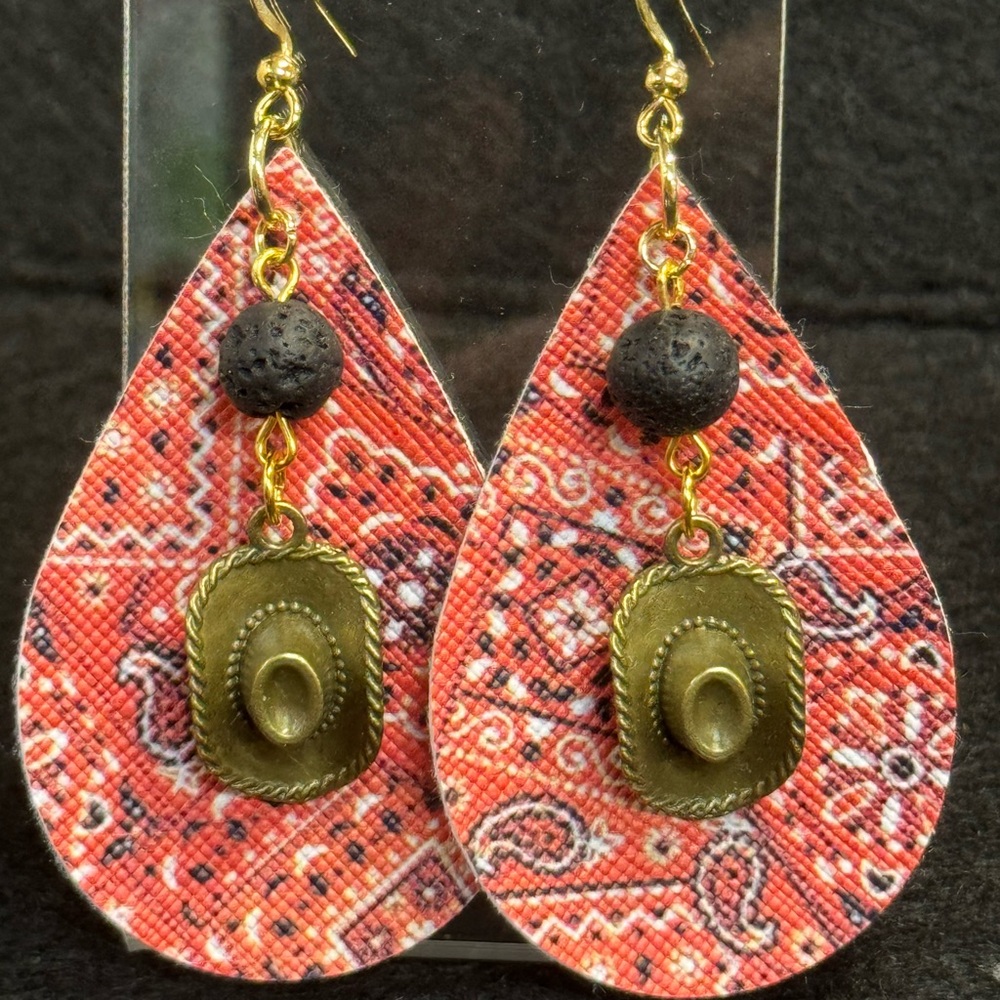 Gold Bronze and Orange Bandana Earrings